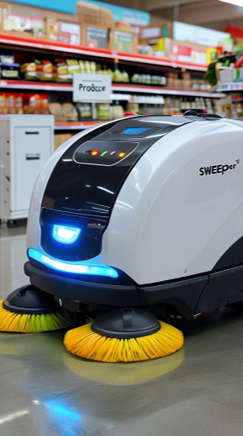 Autonomer Reinigungsroboter in einem Supermarkt