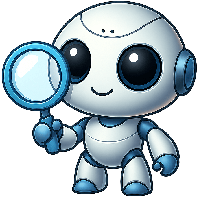 RoboFinder Logo | Niedlicher Roboter mit Lupe | Ihr Vergleichsportal für professionelle Serviceroboter | B2B Roboterlösungen