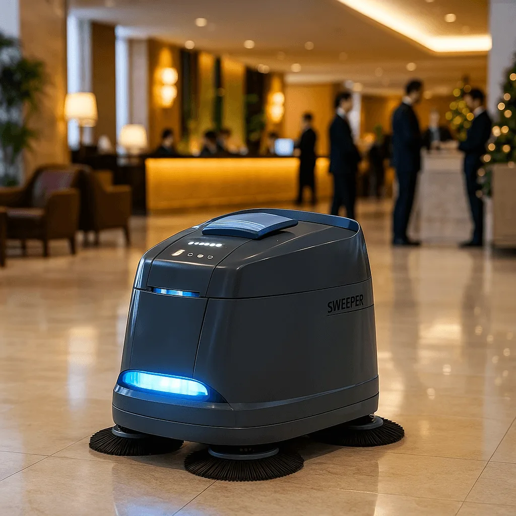 Kompakter Reinigungsroboter im Hotel, autonome Bodenreinigung, Gewerbe